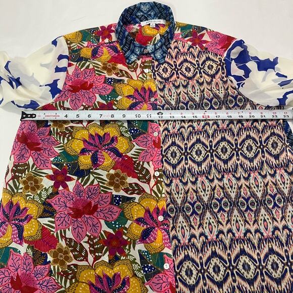 Rose + Olive Animal Floral Paisley Print Sheer Long Sleeve Collared Blouse M - Picture 9 of 9